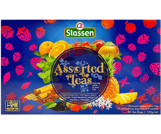 Stassen Assorted Teas w niebieskim, zdobionym pudełku – zestaw 8 smaków ekspresowych herbat cejlońskich.