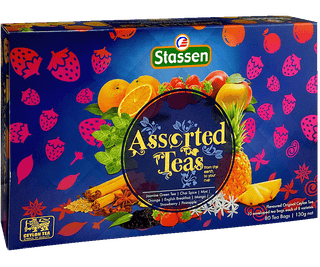 Stassen Assorted Teas w niebieskim, zdobionym pudełku – zestaw 8 smaków ekspresowych herbat cejlońskich.