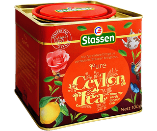 Stassen Pure Ceylon Tea w czerwonej puszce – herbata cejlońska liściasta bez dodatków.