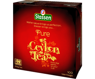 Stassen Pure Ceylon Tea w czerwonym pudełku – ekspresowa herbata cejlońska bez dodatków.