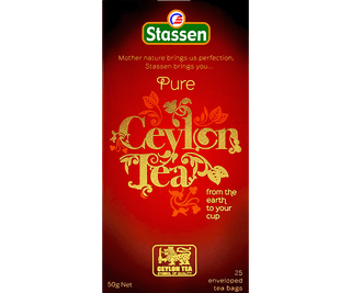 Stassen Pure Ceylon Tea w czerwonym pudełku – ekspresowa herbata cejlońska bez dodatków.