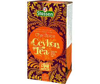 Stassen Chai Spice w pudełko z pomarańczowym zdobieniem – ekspresowa herbata cejlońska z przyprawami Chai.