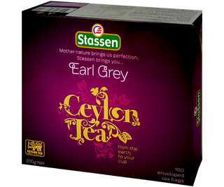 Stassen Earl Grey fioletowym pudełku – ekspresowa herbata cejlońska z bergamotką.