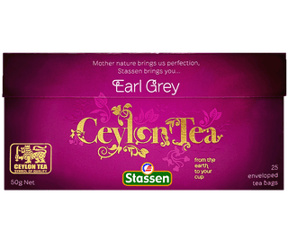Stassen Earl Grey w fioletowym pudełku – ekspresowa herbata cejlońska z bergamotką.