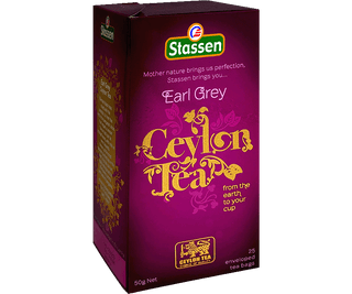 Stassen Earl Grey w fioletowym pudełku – ekspresowa herbata cejlońska z bergamotką.