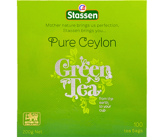 Stassen Green Tea w zielonym pudełku – ekspresowa herbata cejlońska bez dodatków.