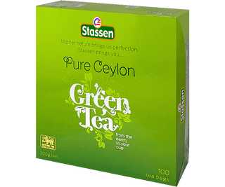 Stassen Green Tea w zielonym pudełku – ekspresowa herbata cejlońska bez dodatków.