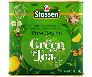 Stassen Green Tea w zielonej puszce – herbata cejlońska liściasta bez dodatków.
