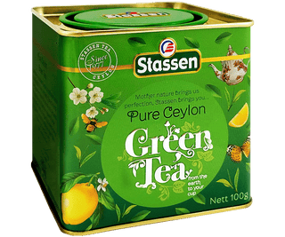 Stassen Green Tea w zielonej puszce – herbata cejlońska liściasta bez dodatków.