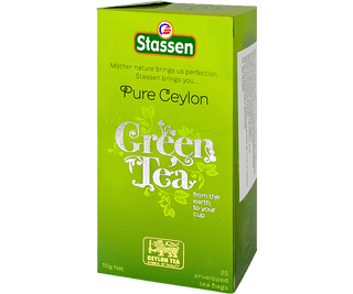 Stassen Green Tea w zielonym pudełku – ekspresowa herbata cejlońska bez dodatków.