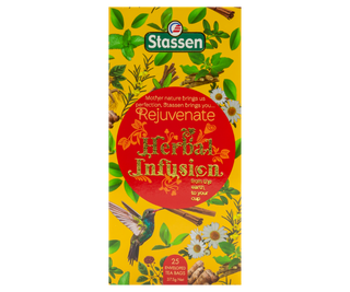 STASSEN Herbata - Rejuvenate Tea - Ozdobny kartonik z motywem ziołowym z herbatą.