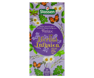 STASSEN Herbata - Relax Herbal Infusion - ozdobny kartonik z motywem wiosennym z ziołową herbatą.