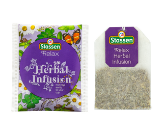 STASSEN Herbata - Relax Herbal Infusion - ozdobny kartonik z motywem wiosennym z ziołową herbatą.