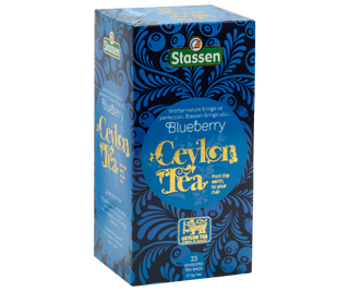STASSEN Herbata - Blueberry Tea - ozdobne opakowanie z niebieskim motywem.