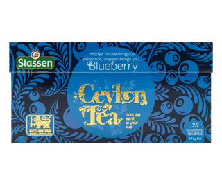 STASSEN Herbata - Blueberry Tea - ozdobne opakowanie z niebieskim motywem.