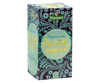 STASSEN Herbata - Chamomile Tea - zdobiony kartonik z niebieskimi ornamentami z rumiankiem. 