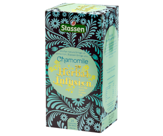 STASSEN Herbata - Chamomile Tea - zdobiony kartonik z niebieskimi ornamentami z rumiankiem. 