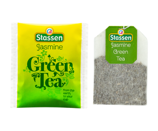 STASSEN Herbata - Jasmine Green Tea - ozdobne zielone opakowanie z zieloną herbatą z aromatem jaśminu. 