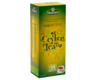 STASSEN Herbata - Liquid Gold Tea - ozdobne opakowanie z motywem roslinnym.