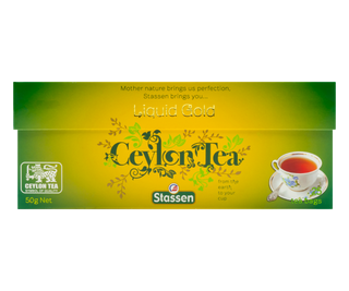 STASSEN Herbata - Liquid Gold Tea - ozdobne opakowanie z motywem roślinnym.