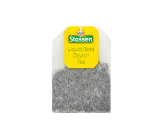 STASSEN Herbata - Liquid Gold Tea - ozdobne opakowanie z motywem roślinnym.