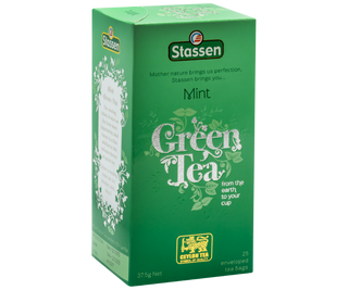 STASSEN Herbata - Mint Green Tea - zielony kartonik z zieloną herbatą z aromatem mięty.