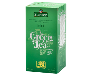 STASSEN Herbata - Mint Green Tea - zielony kartonik z zieloną herbatą z aromatem mięty.