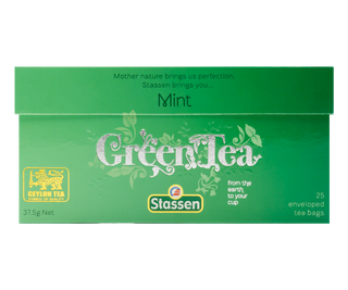 STASSEN Herbata - Mint Green Tea - zielony kartonik z zieloną herbatą z aromatem mięty.