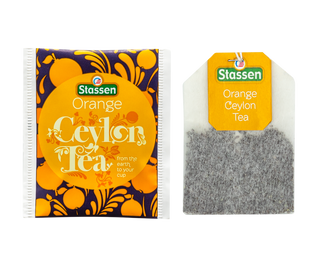 STASSEN Herbata - Orange Tea - ozdobne opakowanie z motywem pomarańczy.