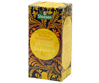 STASSEN Herbata - Rooibos & Honeybush Tea - ozdobny kartonik z motywem roślinnym z ziołową herbatą.