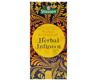 STASSEN Herbata - Rooibos & Honeybush Tea - ozdobny kartonik z motywem roślinnym z ziołową herbatą.