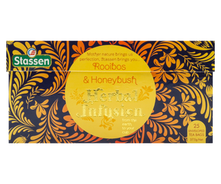 STASSEN Herbata - Rooibos & Honeybush Tea - ozdobny kartonik z motywem roślinnym z ziołową herbatą.
