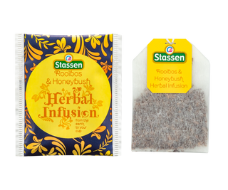 STASSEN Herbata - Rooibos & Honeybush Tea - ozdobny kartonik z motywem roślinnym z ziołową herbatą.