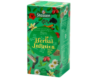 STASSEN Herbata - Slim Tea - Ozdobne zielone opakowanie z wiosennym motywem z ziołową herbatą.
